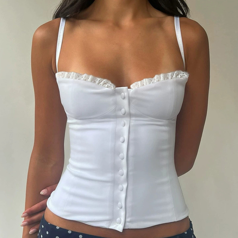 ZARA Sexy Y2K Lace Panel Cami Top with Bust Buttons Waist Shaping Autumn
